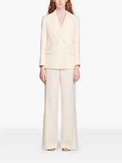 Sandro Double-breasted Blazer In Neutral