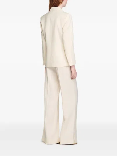 Sandro Double-breasted Blazer In Neutral