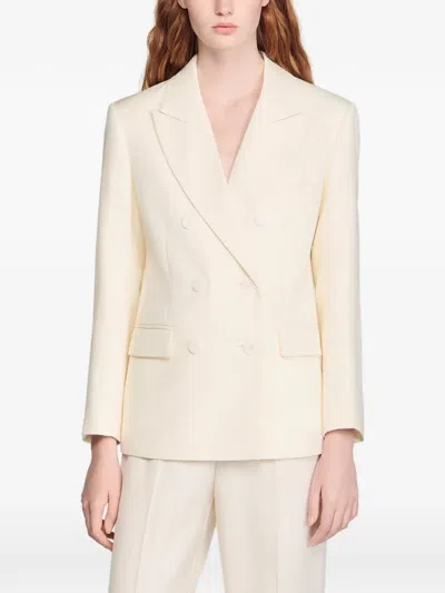 Sandro Double-breasted Blazer In Neutral