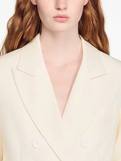Sandro Double-breasted Blazer In Neutral