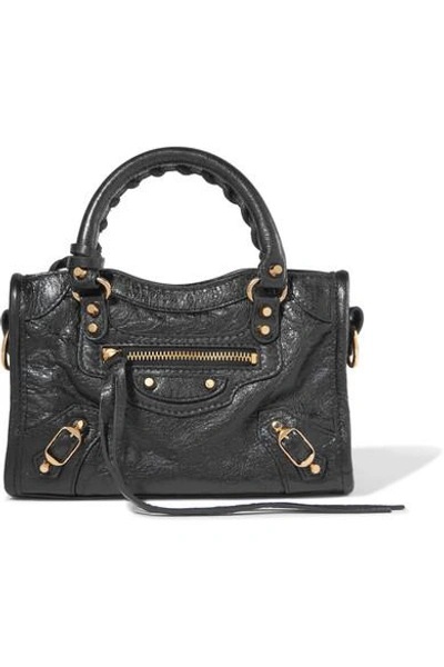Shop Balenciaga Classic City Nano Texured-leather Shoulder Bag In Black