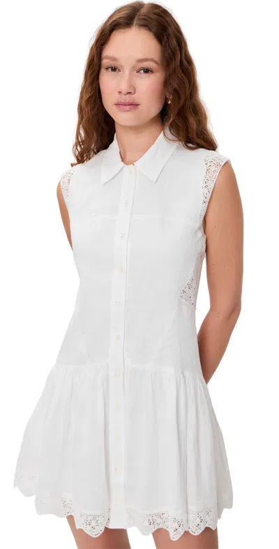 Frame The Embroidered Ramie Button-up Dress In White