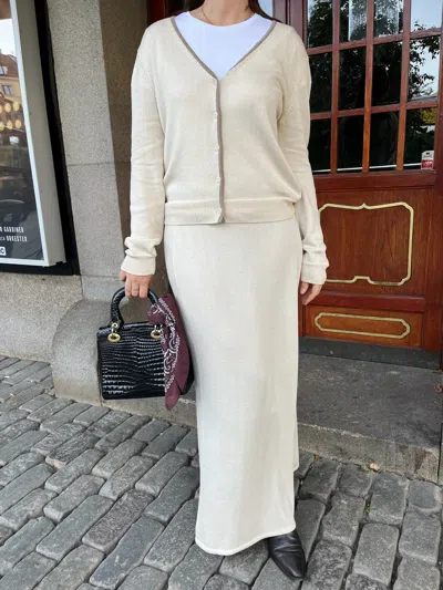 Djerf Avenue Contrast Midi Skirt Ivory In White