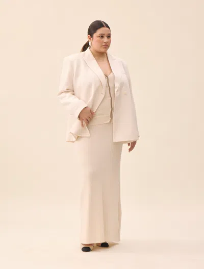 Djerf Avenue Contrast Midi Skirt Ivory In White