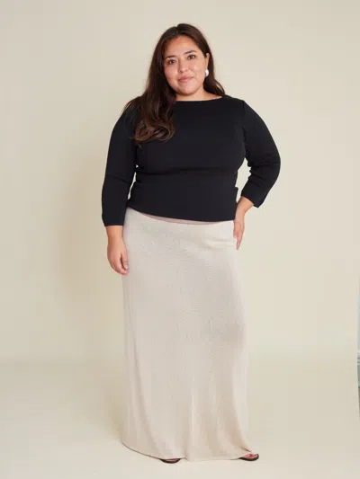 Djerf Avenue Contrast Midi Skirt Ivory In White