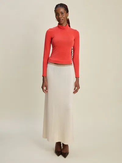 Djerf Avenue Contrast Midi Skirt Ivory In White