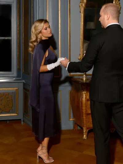 Djerf Avenue Evening Midi Dress Midnight Blue