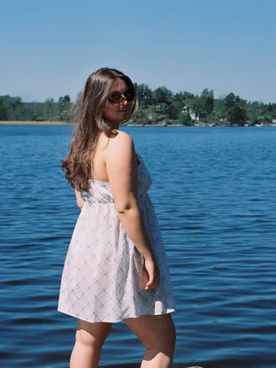Djerf Avenue Airy Poplin Mini Dress Cottage Meadow In Brown