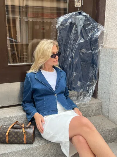 Djerf Avenue Day-to-day Denim Blazer Dark Blue