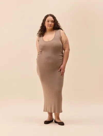 Djerf Avenue Knitted Tank Dress Taupe In Brown
