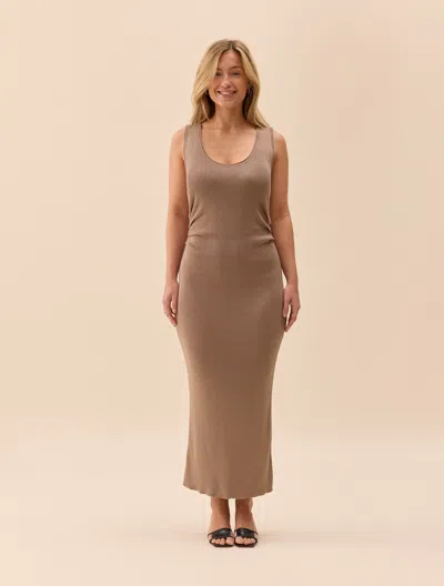 Djerf Avenue Knitted Tank Dress Taupe In Brown