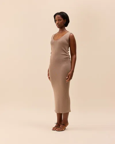 Djerf Avenue Knitted Tank Dress Taupe In Brown