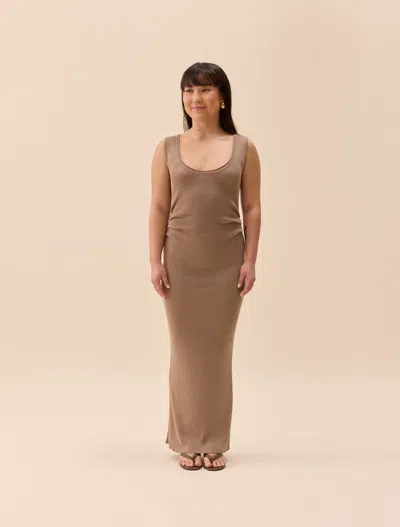 Djerf Avenue Knitted Tank Dress Taupe In Brown