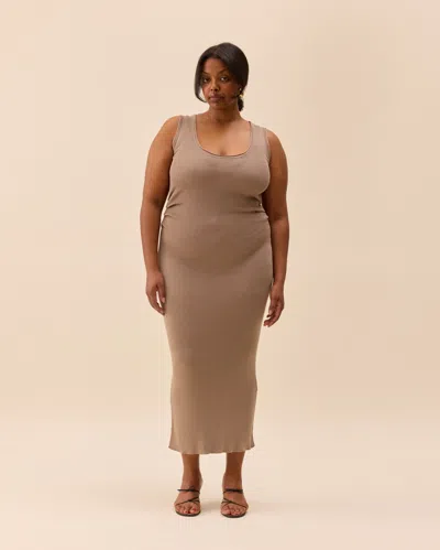 Djerf Avenue Knitted Tank Dress Taupe In Brown