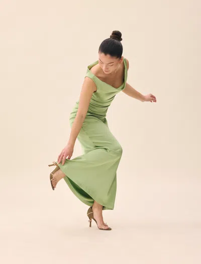 Djerf Avenue Occasion Satin Dress Pistachio In Green