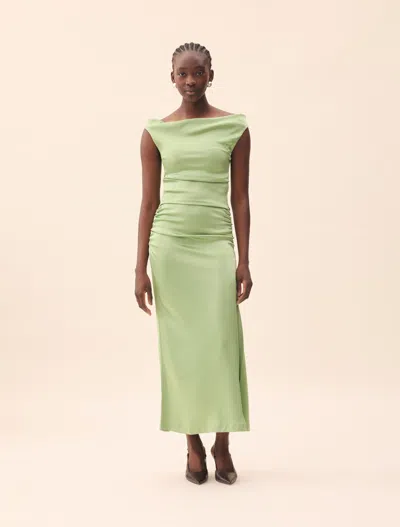 Djerf Avenue Occasion Satin Dress Pistachio In Green