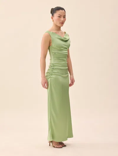 Djerf Avenue Occasion Satin Dress Pistachio In Green