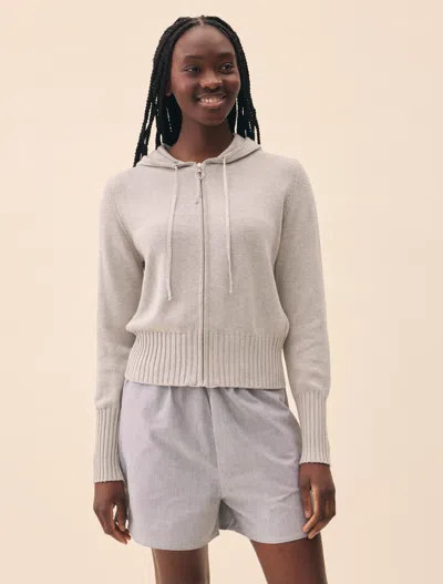 Djerf Avenue Knitted Zip Hoodie Light Grey In Gray