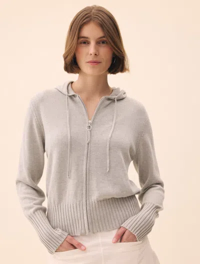 Djerf Avenue Knitted Zip Hoodie Light Grey In Gray