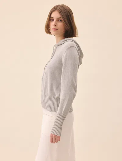 Djerf Avenue Knitted Zip Hoodie Light Grey In Gray