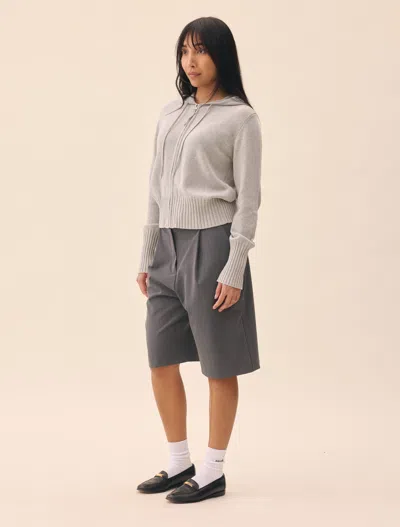 Djerf Avenue Knitted Zip Hoodie Light Grey In Gray