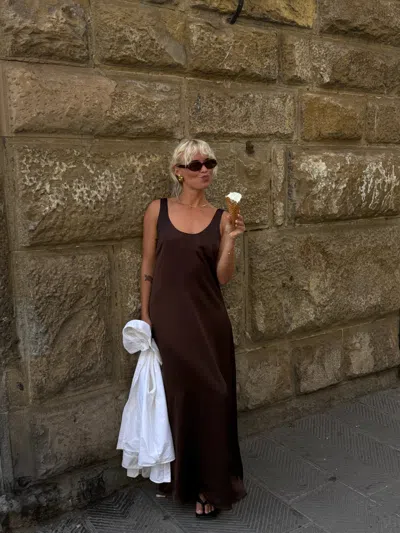 Djerf Avenue Satin Viscose Dress Dark Mocha In Brown