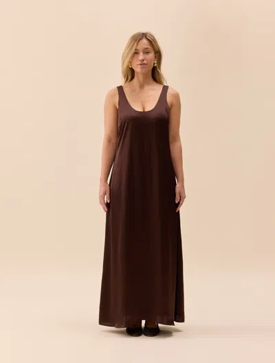 Djerf Avenue Satin Viscose Dress Dark Mocha In Brown