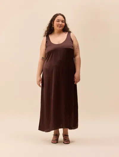 Djerf Avenue Satin Viscose Dress Dark Mocha In Brown