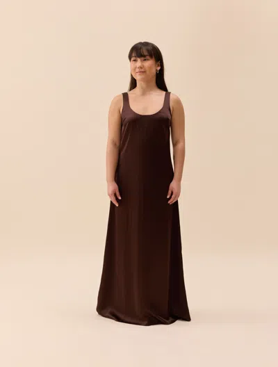 Djerf Avenue Satin Viscose Dress Dark Mocha In Brown
