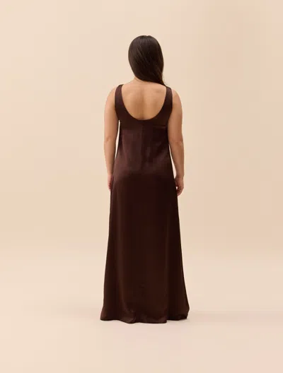 Djerf Avenue Satin Viscose Dress Dark Mocha In Brown