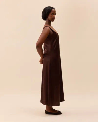 Djerf Avenue Satin Viscose Dress Dark Mocha In Brown