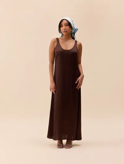 Djerf Avenue Satin Viscose Dress Dark Mocha In Brown