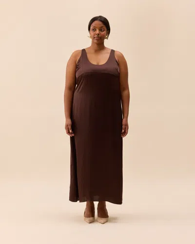 Djerf Avenue Satin Viscose Dress Dark Mocha In Brown