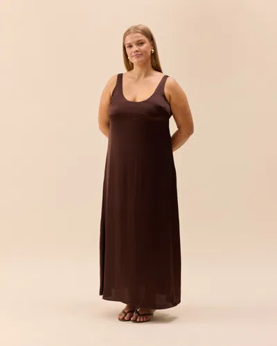 Djerf Avenue Satin Viscose Dress Dark Mocha In Brown