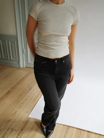 Djerf Avenue Daily T-shirt Ribbed Grey Melange In Brown