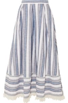 GÜL HÜRGEL Lace-trimmed striped cotton and linen-blend skirt