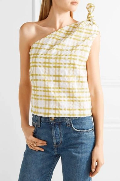 Shop Rosie Assoulin One-shoulder Checked Seersucker Top