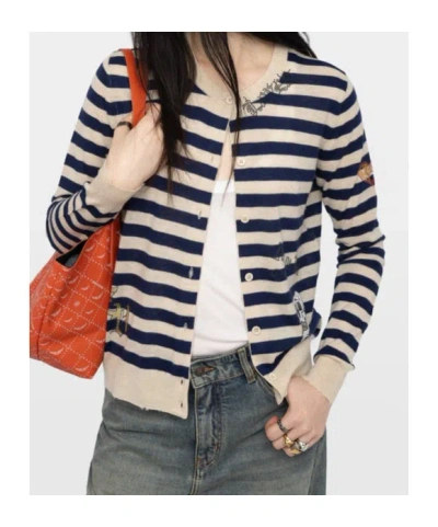 Zadig & Voltaire Missya Embellished Stripe Cashmere Cardigan In Multi
