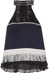 JONATHAN SIMKHAI Fringed guipure lace and chiffon-trimmed silk-crepe top