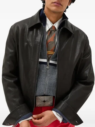 Versace Leather Blouson In Black