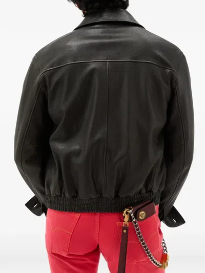 Versace Leather Blouson In Black