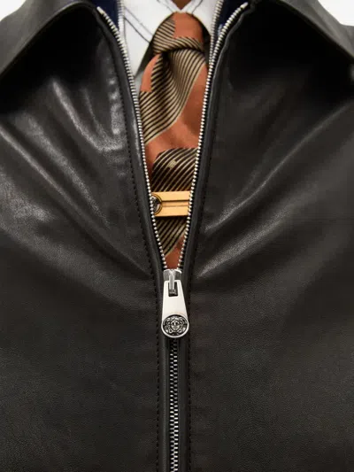 Versace Leather Blouson In Black