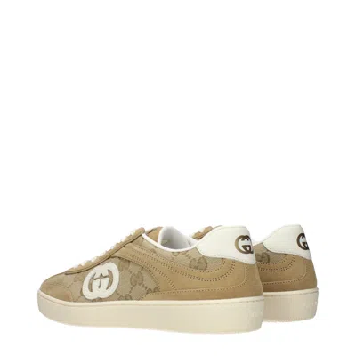 Gucci Beige G75 Sneaker In Suede And Gg Fabric Women In Brown