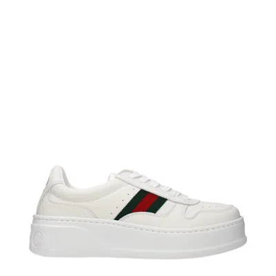 Gucci Women White Sneakers With Web Detail And Oversized Sole In Leather Woman In Multi