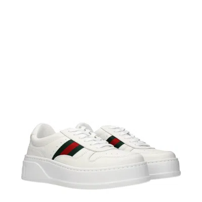 Gucci Women White Sneakers With Web Detail And Oversized Sole In Leather Woman In Multi