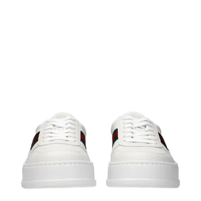 Gucci Women White Sneakers With Web Detail And Oversized Sole In Leather Woman In Multi