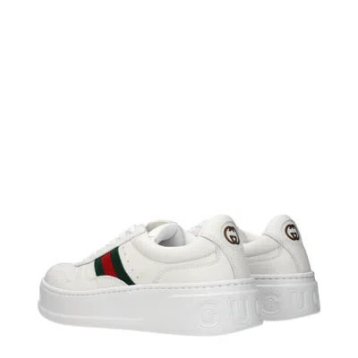 Gucci Women White Sneakers With Web Detail And Oversized Sole In Leather Woman In Multi