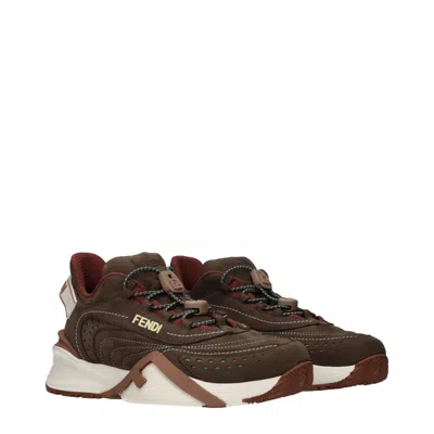 Fendi Chunky Sole Sneakers Featuring Perforated Design In Brown