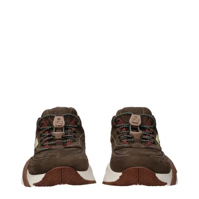 Fendi Chunky Sole Sneakers Featuring Perforated Design In Brown