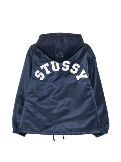Stussy Hooded Blazer Coat Drawstring Hem Design In Blue